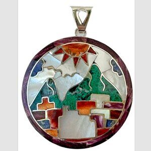 Peruvian 950 Sterling Silver Pendant | Handcrafted Mosaic Inlay natural stone